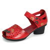SOCOFY Froal Printing Hook Loop Mid Heel Vintage Original Shoes