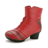 Socofy Genuine Leather Floral Retro Mid Calf Knight Boots