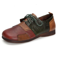 Socofy Genuine Leather Handmade Color Match Lace Up Flat Shoes For Women