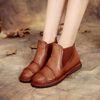 SOCOFY Genuine Leather Retro Pure Color Slip On Ankle Short Boots