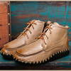 SOCOFY Genuine Leather Stitching Ankle Zipper Lace Up Soft Boots