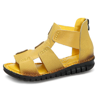 SOCOFY Genuine Leather Zipper Peep Toe Flat Sandals