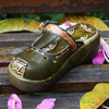 SOCOFY Green Platform Backless Floral Soft Leather Printing Shoes