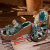 SOCOFY Handmade Flower Hollow Out Slip On Platform Retro Sandals