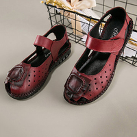 SOCOFY Handmade Peep Toe Genuine Leather Retro Original Flat Sandals