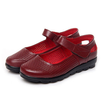 SOCOFY Hollow Out Breathable Pattern Leather Hook Loop Shoes