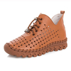 SOCOFY Hollow Out Breathable Soft Ankle Lace Up Leather Boots