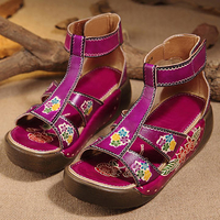 SOCOFY Hollow Out Open Toe Platform Folkways Vintage Sandals