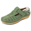 Socofy Hook Loop Leather Flat Hollow Out Breathable Soft Casual Shoes