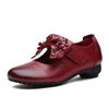 Socofy Leather Bowknot National Style Hook Loop Retro Casual Shoes For Women