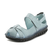 SOCOFY Leather Hollow Out Breathable Flat Hook Loop Shoes