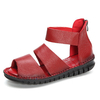 SOCOFY Leather Pure Color Original Peep Toe Zipper Flat Sandals