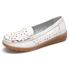 Socofy Little Flower Breathable Slip On Flat Leather Hollow Out Loafers