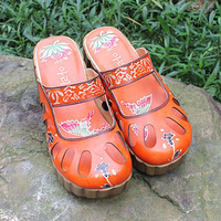 SOCOFY Orange Hollow Out Soft Leather Vintage Sandals