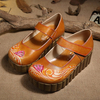 SOCOFY Orange Pattern Flower Platform Leather Hook Loop Sandals