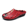 SOCOFY Printing Handmade Knitting Genuine Leather Backless Slippers