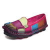 Socofy Rainbow Plaid Multi-Color Soft Sole Leather Flat Loafers For Women