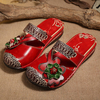 SOCOFY Red Flower Print Soft Learher Platform Lazy Shoes