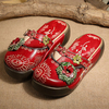 SOCOFY Red Flower Soft Lazy Backless Genuine Leather Shoes