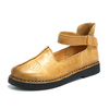 SOCOFY Retro Handmade Pattern Hook Loop Leather Flat Shoes