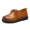 SOCOFY Retro Handmade Pattern Lace Up Leather Flat Shoes