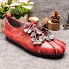SOCOFY Retro Lace Up Handmade Flower Soft Leather Flat Casual Shoes