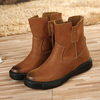 SOCOFY Retro Stitching Pure Color Soft Ankle Flat Leather Boots