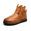 SOCOFY Retro Swan Pattern Soft Ankle Flat Leather Boots