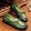 Socofy Stitching Color Blocking Casual Soft Leather Retro Comfy Flat Loafers