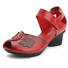 SOCOFY Stitching Leather Mid Heel Peep Toe Vintage Pumps