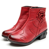 SOCOFY Vintage Flower Pattern Soft Ankle Leather Boots