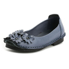 SOCOFY Vintage Handmade Flower Button Soft Leather Flat Loafers
