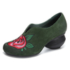 SOCOFY Vintage Mid Heel Handmade Flower Pattern Soft Shoes