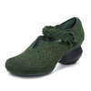 SOCOFY Vintage Mid Heel Handmade Leather Knitting Pumps