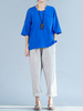 Solid 3/4 Sleeve Irregular Hem Pocket Women T-Shirts