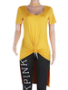 Solid Asymmetry Hem Halter Stitching Short Sleeve Women T-Shirts