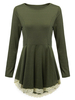 Solid Basic Lace Splicing Long Sleeve Pleated Dress