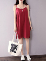 Solid Brief Spaghetti Strap Sleeveless A Line Women Mini Dresses