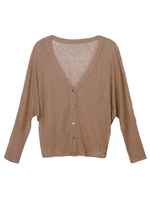 Solid Button V-Neck Long Sleeve Thin Cardigan For Women