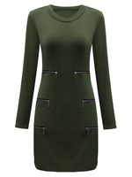 Solid Casual Zipper Long Sleeve Bodycon Mini Dress