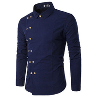 Solid Color Double Breasted Slim Fit Long Sleeves Shirts for Men