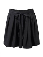 Solid Color Elastic Women Plus Size Pleated Bow Short Culotte