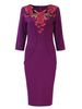 Solid Color Floral Embroidered Three Quarter Sleeve Women Dresses