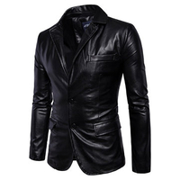 Solid Color Motorcycle Synthetic PU Leather Solid Color Coat Jacket for Men