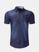 Solid Color Pockets Denim Shirt