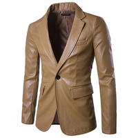 Solid Color PU One Button Slim Fit Bress Blazer Suit for Men