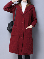 Solid Color Women Long Sleeve Hooded Coat