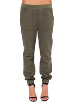 Solid Cotton Elastic Waist Pocket Cargo Casual Women Pant