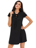 Solid Cross Bandage V Neck Short Sleeve Mini Dresses For Women