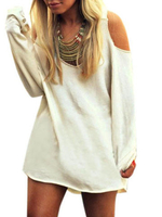 Solid Cut Off Long Sleeve Off-shoulder Casual Loose Blouse